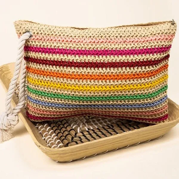 H27826 Wholesale Clutch Bag Rope Handle Striped Pouch-2