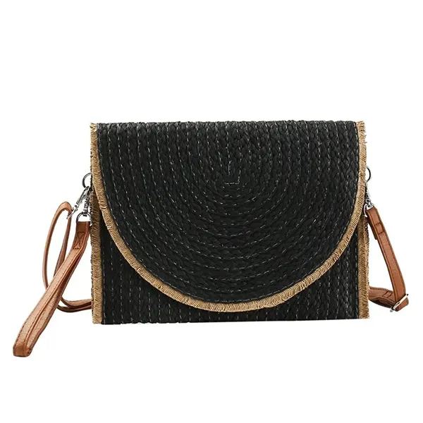 H27827 Women Clutch Bag Frayed Trim Straw Clutch-2