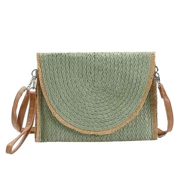 H27827 Women Clutch Bag Frayed Trim Straw Clutch-3