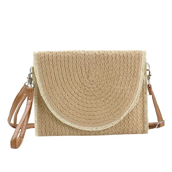 H27827 Women Clutch Bag Frayed Trim Straw Clutch-4
